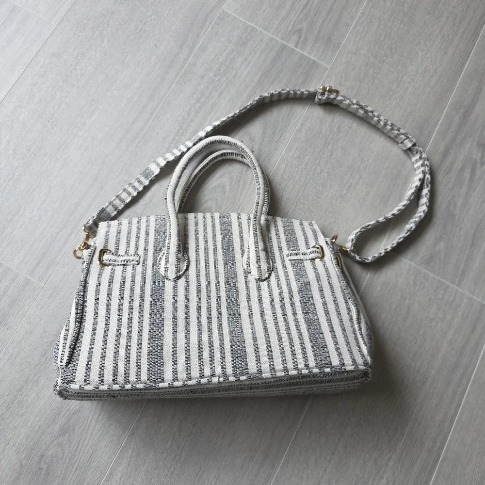 Striped Grey and White Bag - Picture 2 of 6